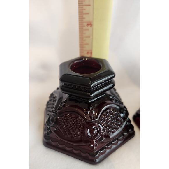 Avon 1876 Cape Cod Ruby Red Candle Holders Set of 3 Hex Taper Holders USA - Picture 5 of 6